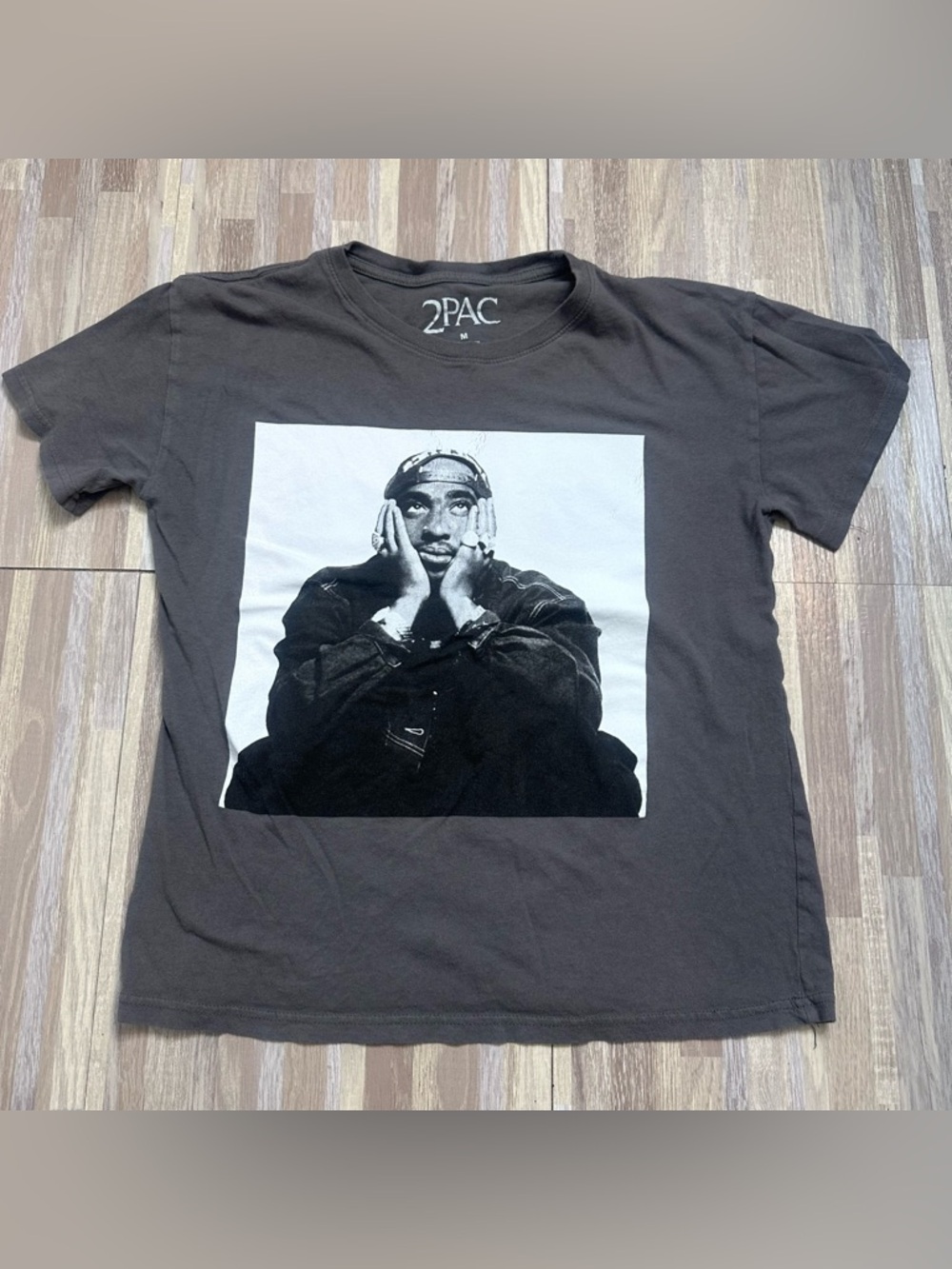 2PAC Graphic Tee in Charcoal with Black & White Print Size Medium